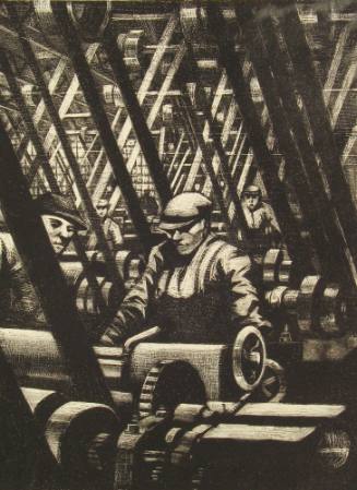 No. 37 "Making the Engine" [From 'The Great War: Britain's Efforts And Ideals shown in a series of lithographic prints: 'Building Aircraft' series]