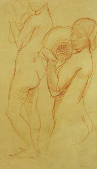 Drawing (c) [Nude studies of women - raising pitcher to head nears full length] (Two Women)