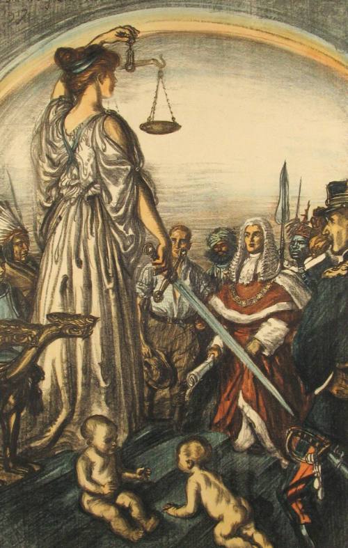 No. 12 "The Reign of Justice" [From 'The Great War: Britain's Efforts And Ideals shown in a series of lithographic prints: 'The Ideals' series]