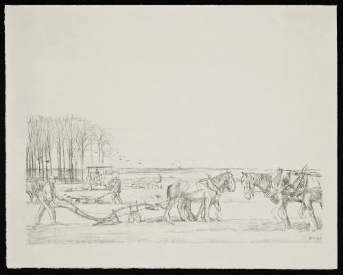 No. 43 "Ploughing" [From 'The Great War: Britain's Efforts And Ideals shown in a series of lithographic prints: 'Work on the Land' series]