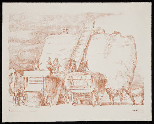 No. 48 "Threshing" [From 'The Great War: Britain's Efforts And Ideals shown in a series of lithographic prints: 'Work on the Land' series]