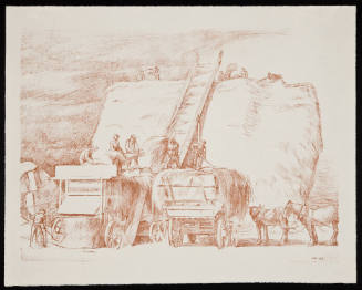 No. 48 "Threshing" [From 'The Great War: Britain's Efforts And Ideals shown in a series of lithographic prints: 'Work on the Land' series]