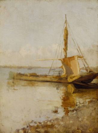 Sketch of a Boat with Reddish Sail