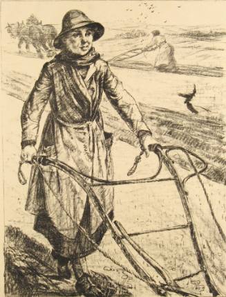 No. 55 "On the Land: Ploughing" [From 'The Great War: Britain's Efforts And Ideals shown in a series of lithographic prints: 'Women's Work' series]