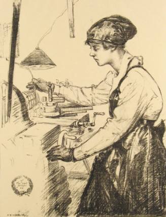 No. 58 "On Munitions: Skilled work" [From 'The Great War: Britain's Efforts And Ideals shown in a series of lithographic prints: 'Women's Work' series]