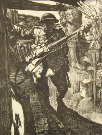 No. 16 "Into the Trenches" [From 'The Great War: Britain's Efforts And Ideals shown in a series of lithographic prints: 'Making Soldiers' series]